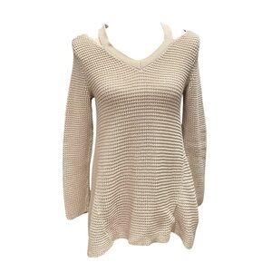 Style & Co High-Low Cutout Oatmeal Long Sleeve Sweater